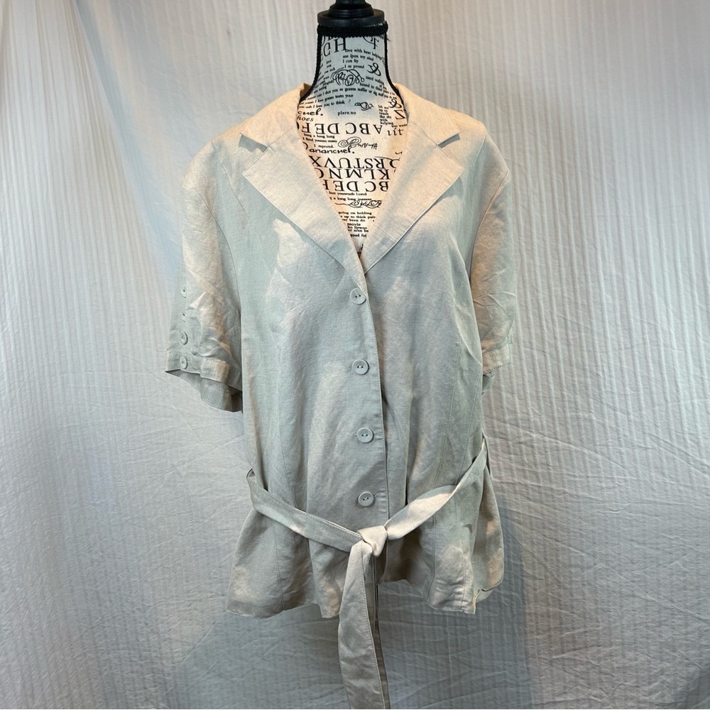 Lane Bryant NWT Sz 22/24 Button-up Safari Jacket Beige Linen Belt Short Sleeve